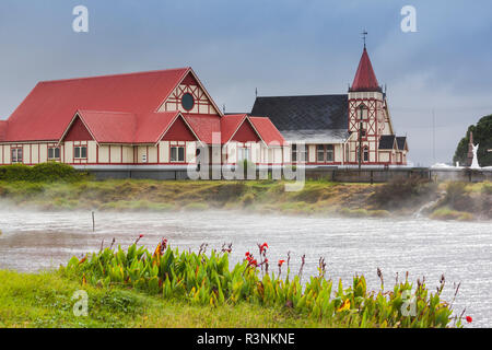 Neuseeland, Nordinsel, Rotorua. Ohinemutu, Maori Dorf, St. Faith's Anglican Church Stockfoto