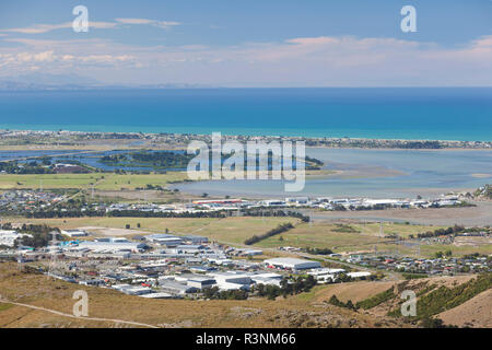 Neuseeland, Südinsel, Christchurch, erhöhten die Skyline der Stadt von Summit Road Stockfoto