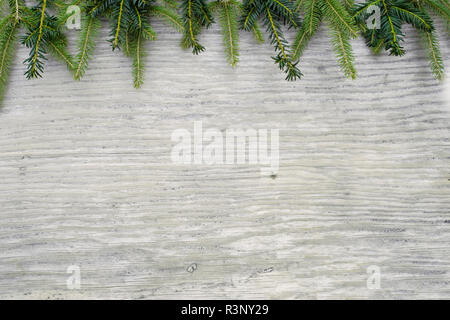 Tannenzweigen vor alten Holz als einen schönen Hintergrund für Weihnachten Motive Stockfoto