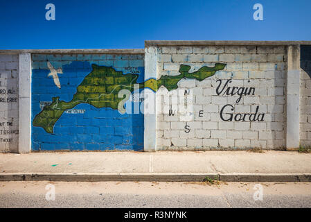 Britische Jungferninseln Virgin Gorda. Spanische Stadt, Wandbild, Karte von Virgin Gorda Stockfoto