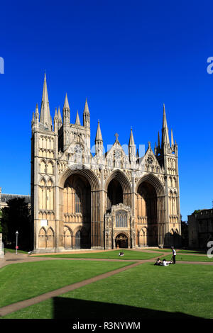 Der Westen Fassade Kathedrale von Peterborough, Cambridgeshire, England; Großbritannien; UK Stockfoto