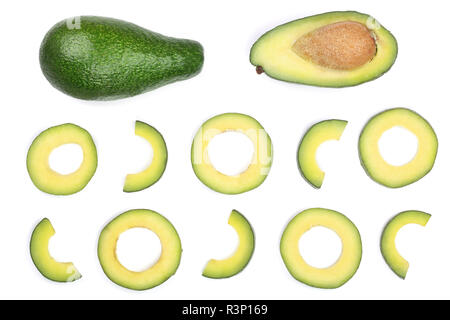Avocado Schichten auf weißem Hintergrund. Ansicht von oben. Flach Muster Stockfoto