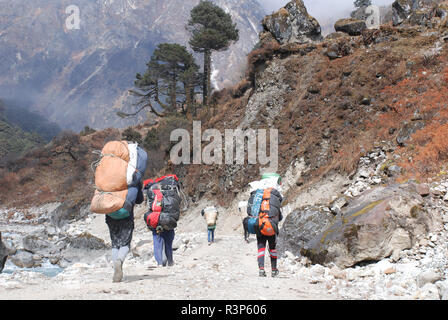 Torhüter Tragen schwerer Lasten auf einem guten Weg in Nepal Stockfoto