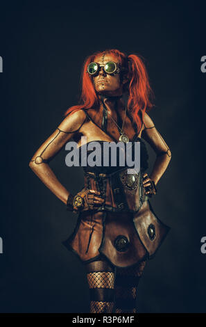 Frau steampunk Roboter, rote Haare Stockfoto