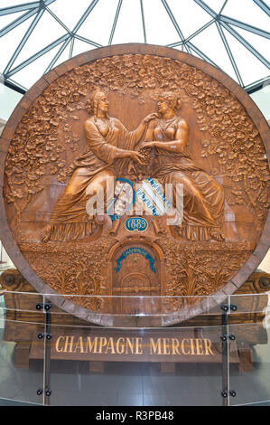 Champagner Fass erstellt für Paris Expo, Champagner Mercier, Epernay, Frankreich Stockfoto