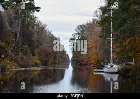 "Dismal Swamp Intracoastal Waterway von der Fußgängerbrücke am Besucherzentrum außerhalb von South Mills North Carolina. Stockfoto