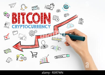 Bitcoin Preis crash Konzept mit Symbolen. Finanziellen und geschäftlichen Hintergrund Stockfoto