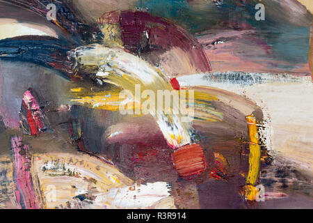 Ein Gemälde des Künstlers mit Ölfarben gemalt. Abstrakte bunte Striche, surreale Zeichnung. Stockfoto