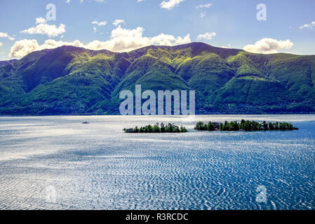 Schweiz, Tessin, Blick auf die Brissago Inseln, Lago Maggiore Stockfoto