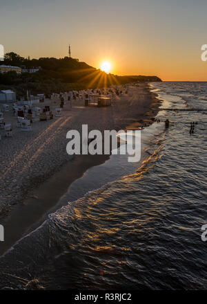 Strand in der Nähe der Pier. Das Seebad Heringsdorf auf der Insel Usedom. Deutschland, Mecklenburg-Vorpommern Stockfoto