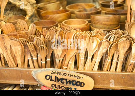 Olivenholz Produkte, Altstadt, Korfu, Griechenland, Europa Stockfoto