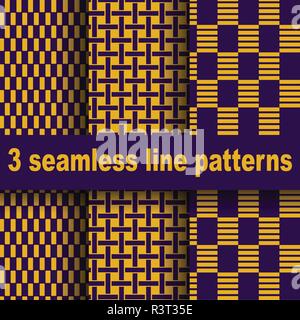 3 Nahtlose Leitungs- und quadratischen Muster. Stock Vektor
