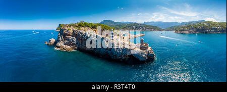 Spanien, Balearen, Mallorca, Serra de Tramuntana, Port de Soller, Panoramaaussicht Stockfoto