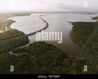 Indonesien, Bali, Luftaufnahme von einer Kreuzung mangrovenwäldern an der Küste Stockfoto