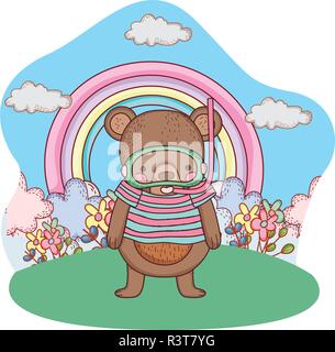 Süße kleine Bär mit Schnorchel im Feld Vector Illustration Design Stock Vektor