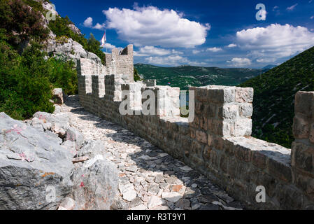 Die große Mauer und Festung, Ston, Dalmatien, Kroatien Stockfoto