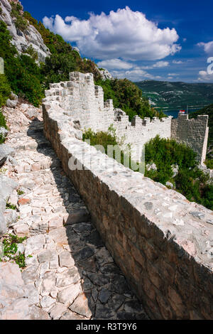 Die große Mauer und Festung, Ston, Dalmatien, Kroatien Stockfoto