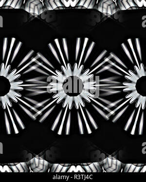 Abstrakte schwarz und Daisy-themed kaleidoskopen. Stockfoto