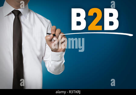 B2b ist durch Geschäftsmann Hintergrund Konzept geschrieben Stockfoto