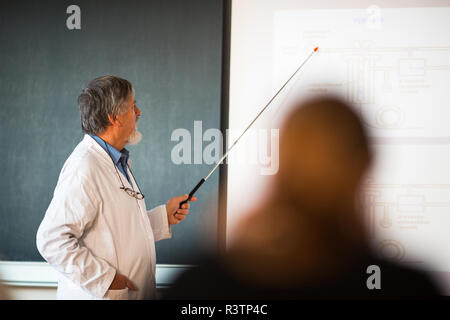 Senior Chemie Professor einen Vortrag vor der Klasse Stockfoto