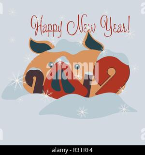 Beste lustige Schwein in der schneeverwehungen Frohes neues Jahr 2019 Stock Vektor