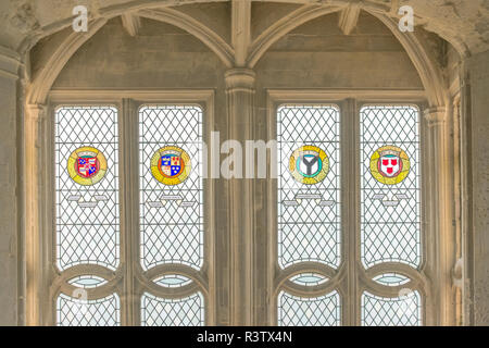 Großbritannien, Schottland, Stirling. Glasmalereien in Stirling Castle große Halle, die Stewart Könige erbaut, James IV, James V. und Jakob VI. Im 16. Jahrhundert Stockfoto