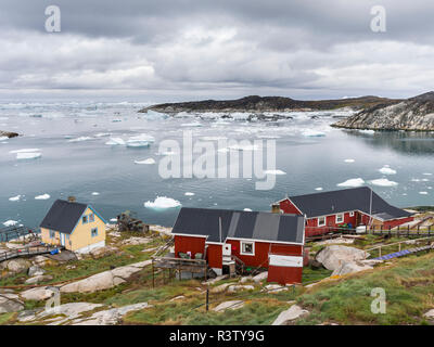 Die traditionellen Fischer Hütte. Der eisfjord in der Nähe ist als UNESCO-Weltkulturerbe. Grönland, Dänemark (Editorial nur verwenden) Stockfoto