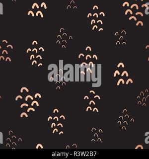 Hand gezeichnet Doodle formen Rose Gold Folie nahtlose Vektor Hintergrund. Moderne und elegante einfaches Muster. Kupfer Formen auf Schwarz. Für Seite füllen, Banner, Pack Stock Vektor