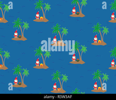 Santa Claus auf einer Insel - nahtlose, sich wiederholendes Muster. Perfekt für Grußkarten, Geschenkpapier, und Briefpapier. Stockfoto