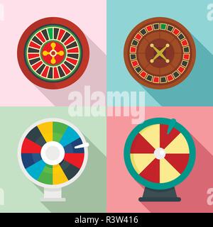 Roulette Rad fortune Symbole gesetzt. Flache Abbildung: 4 roulette Wheel fortune Vector Icons für Web Stock Vektor