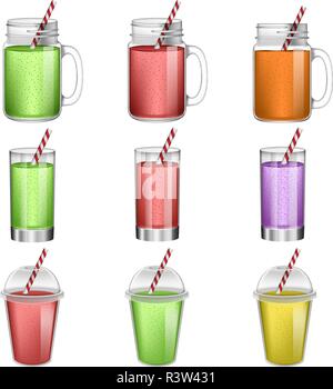 Smoothie Milchshake Fruchtsaft Symbole gesetzt. Realidtic Abbildung: 9 smoothie Milchshake Fruchtsaft Vector Icons für Web Stock Vektor