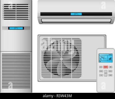 Klimaanlage Luftfilter remote Symbole gesetzt. Realistische Abbildung: 4 Klimaanlage Luftfilter remote Vector Icons für Web Vent Stock Vektor