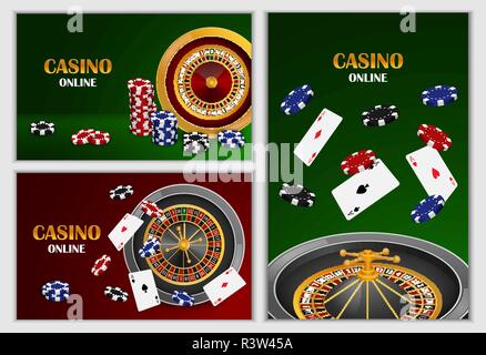 Roulette Rad fortune spin Spiel banner Konzept gesetzt. Realistische Abbildung von 3 roulette wheel Fortune spin Spiel banner horizontale Konzepte für Web Stock Vektor