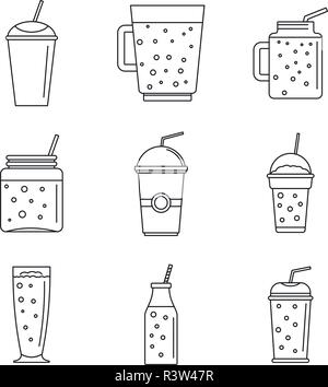 Smoothie Milchshake Fruchtsaft Symbole gesetzt. Überblick Abbildung: 9 smoothie Milchshake Fruchtsaft Vector Icons für Web Stock Vektor