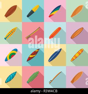 Surfbrett Surfboard Symbole gesetzt. Flache Darstellung von 16 Surfbrett Surfboard Vector Icons für Web Stock Vektor