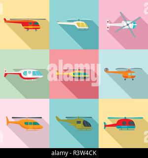 Hubschrauber militärische Flugzeuge Häcksler Symbole gesetzt. Flache Abbildung: 9 Hubschrauber militärische Flugzeuge Häcksler Vector Icons für Web Stock Vektor