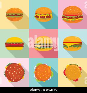 Burger sandwich Brot Brötchen Symbole gesetzt. Flache Abbildung: 9 Burger sandwich Brot Brötchen Vector Icons für Web Stock Vektor