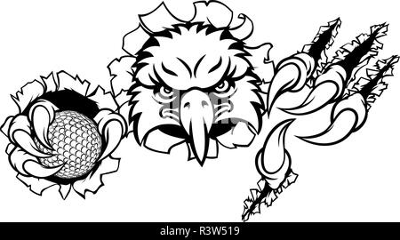 Eagle Golf Cartoon Maskottchen reißen Hintergrund Stock Vektor