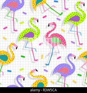 80er Jahre Retro Flamingo Muster Hintergrund Stockfoto