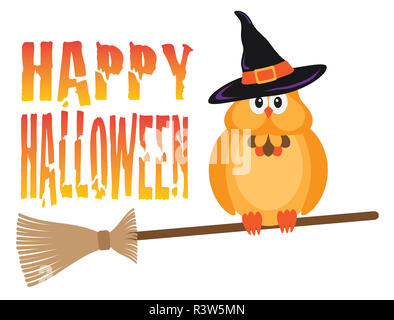 Halloween Eule auf Besenstiel Abbildung Stockfoto