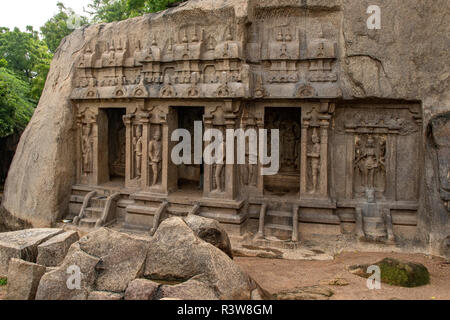 Fels gehauenen Tempel, Mamallapuram, Tamil Nadu, Indien Stockfoto