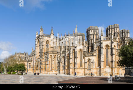 Das Kloster von Batalha, Mosteiro de Santa Maria da Vitoria (UNESCO-Weltkulturerbe). Touristische Attraktion nördlich von Lissabon, Portugal. Stockfoto