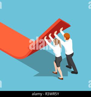 Wohnung 3 d isometrische Geschäft Leute drücken Sie Pfeil graph. Teamwork und Lösungskonzept. Stock Vektor