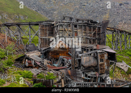 USA, Alaska, Independence Mine State Historical Park. Verlassene Mine. Stockfoto