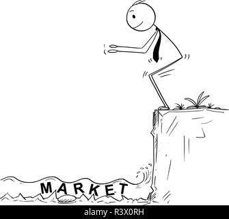 Cartoon der Unternehmer bereit zum Sprung in unbekannte seichten Wasser von riskanten Markt Investitionen Stock Vektor