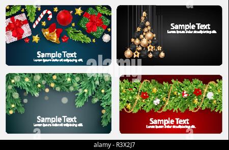 Satz Karten mit Weihnachten Kugeln, Sternen und Schneeflocken, Vektor, Abbildung Stock Vektor