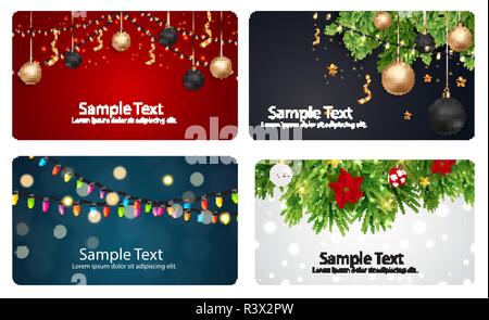 Satz Karten mit Weihnachten Kugeln, Sternen und Schneeflocken, Vektor, Abbildung Stock Vektor