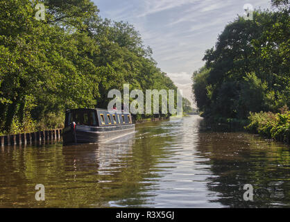 Schmale Bootsfahrt von Anglo Welsh Trevor Bootswerft auf dem Llangollen-kanal North Wales und England. Stockfoto