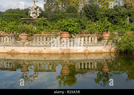 Brunnen in der Boboli Garten in Florenz mit einem Teich mit grünem Wasser, Italien. Stadt Attraktion. Stockfoto