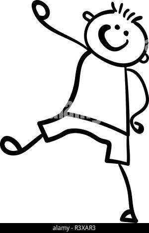 Junge in Shorts und T-Shirt kommt. Stil der Zeichnung der Kinder. Vector Illustration. Maßbild auf einem weißen Hintergrund. Stock Vektor